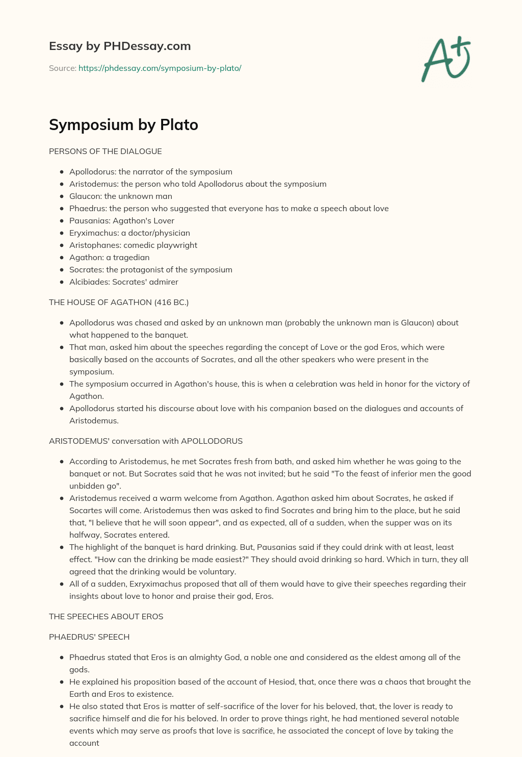Symposium by Plato essay