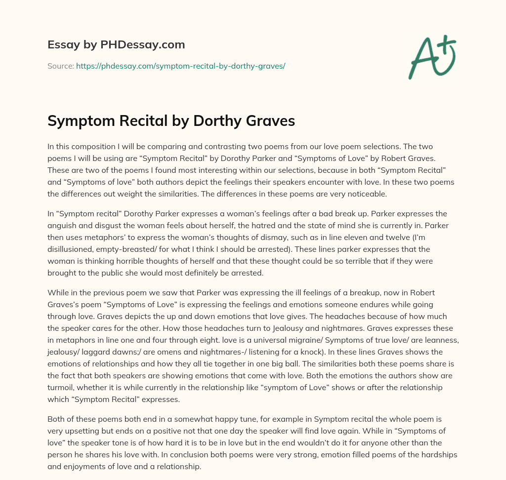 Symptom Recital by Dorthy Graves essay