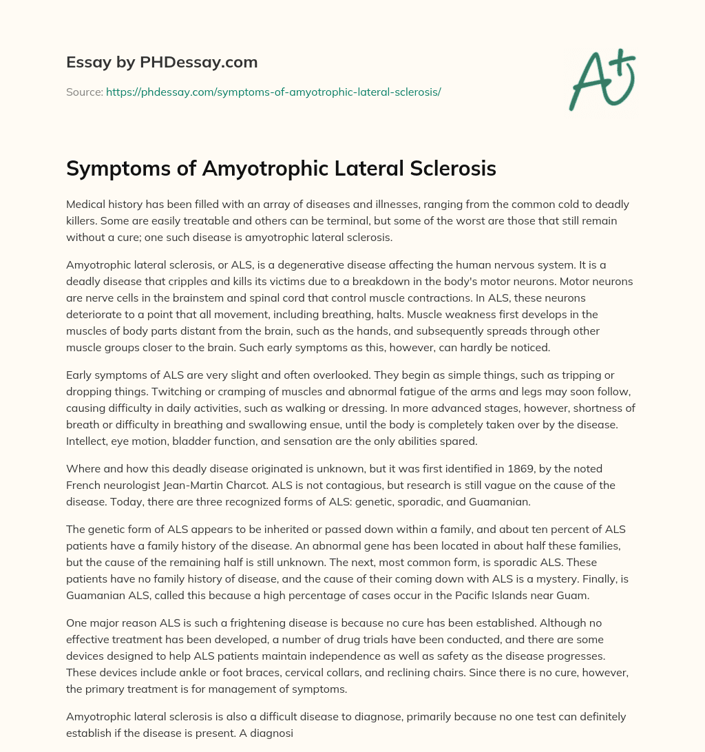 Symptoms of Amyotrophic Lateral Sclerosis - PHDessay.com