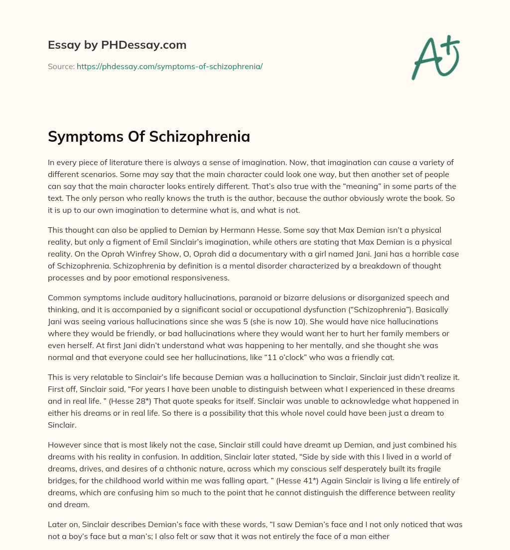 Symptoms Of Schizophrenia essay