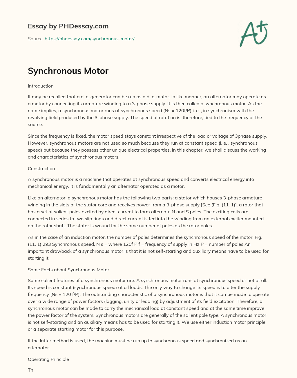 Synchronous Motor essay