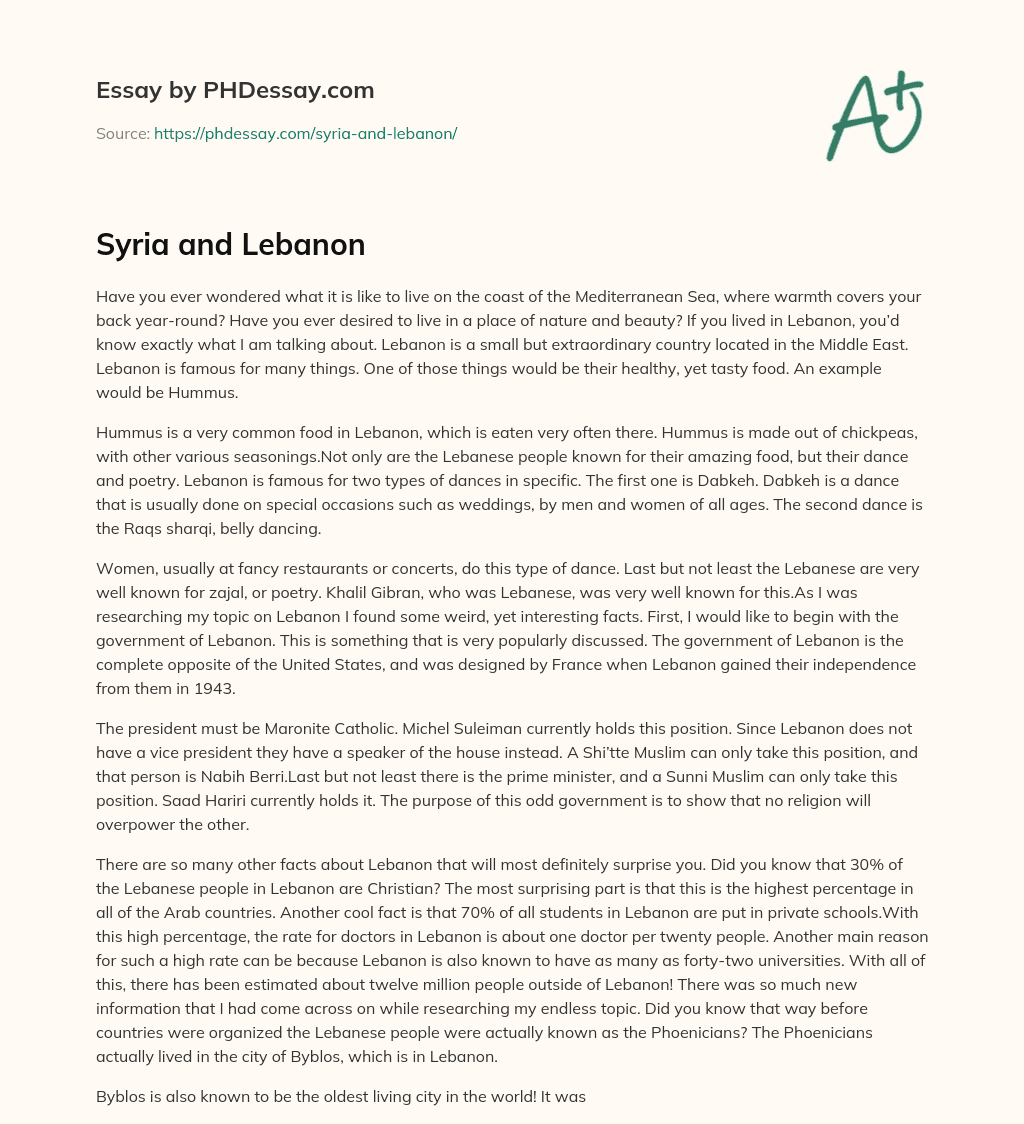 Syria and Lebanon essay