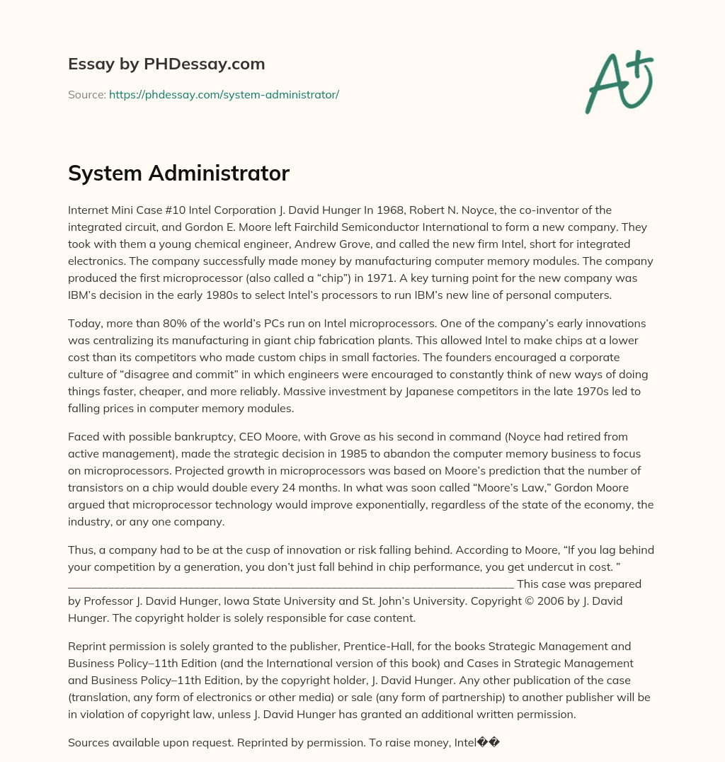 Intel Corporation: System Administrator essay