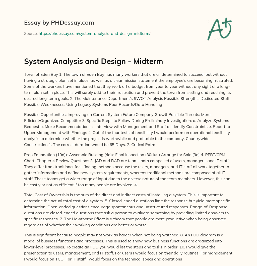 System Analysis and Design – Midterm essay