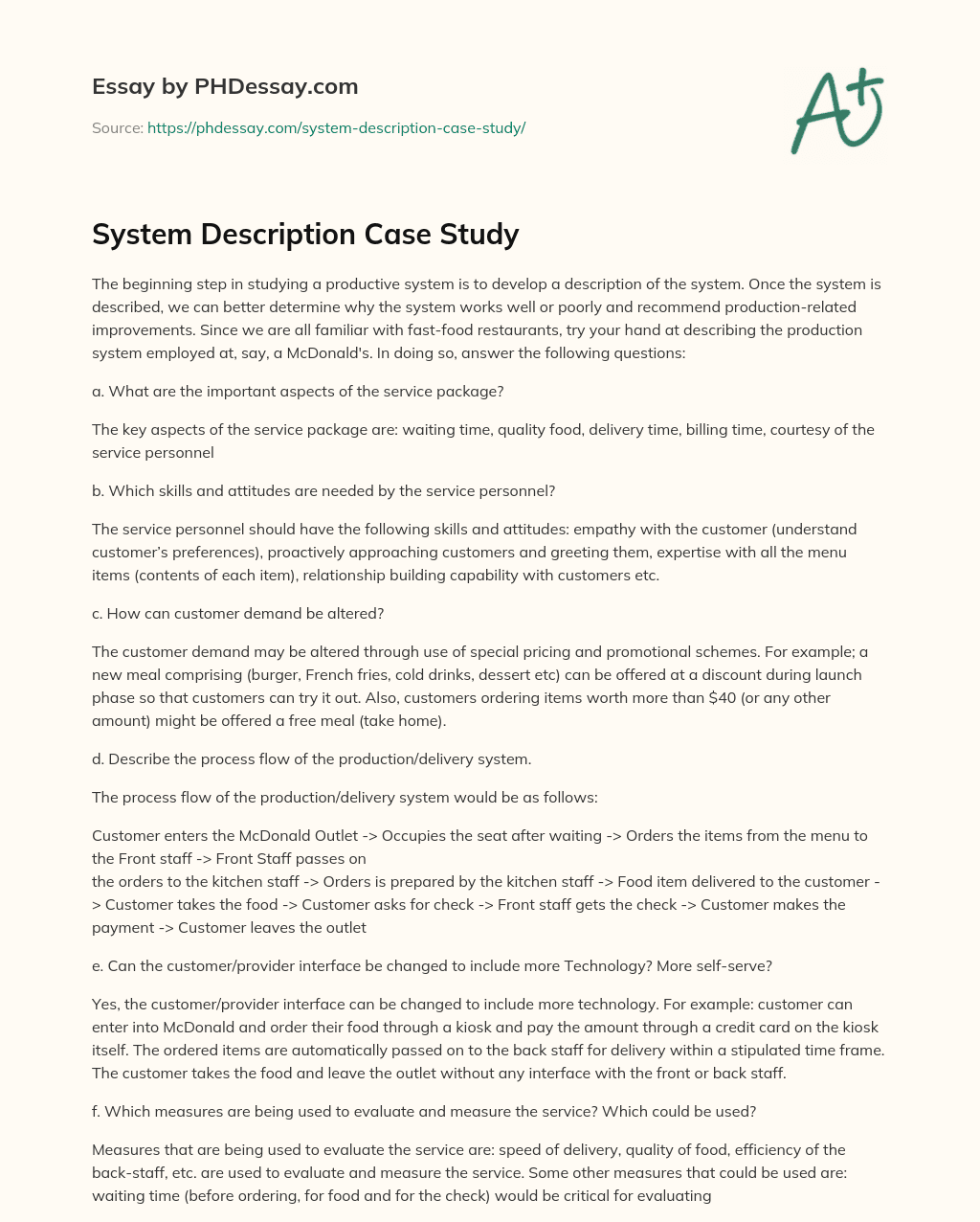 System Description Case Study essay