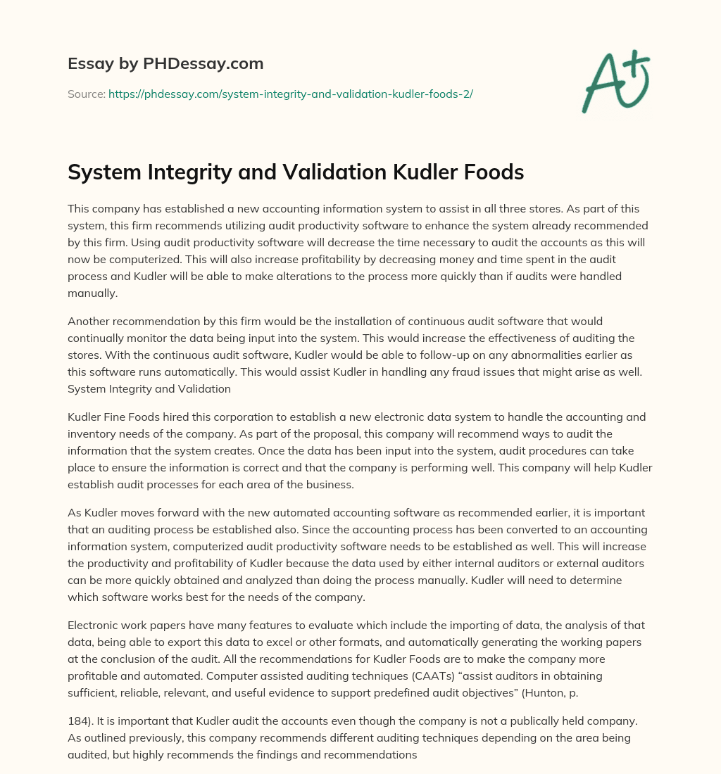 System Integrity and Validation Kudler Foods essay