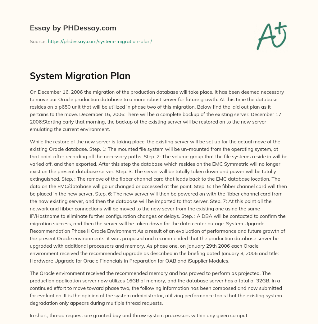 System Migration Plan essay