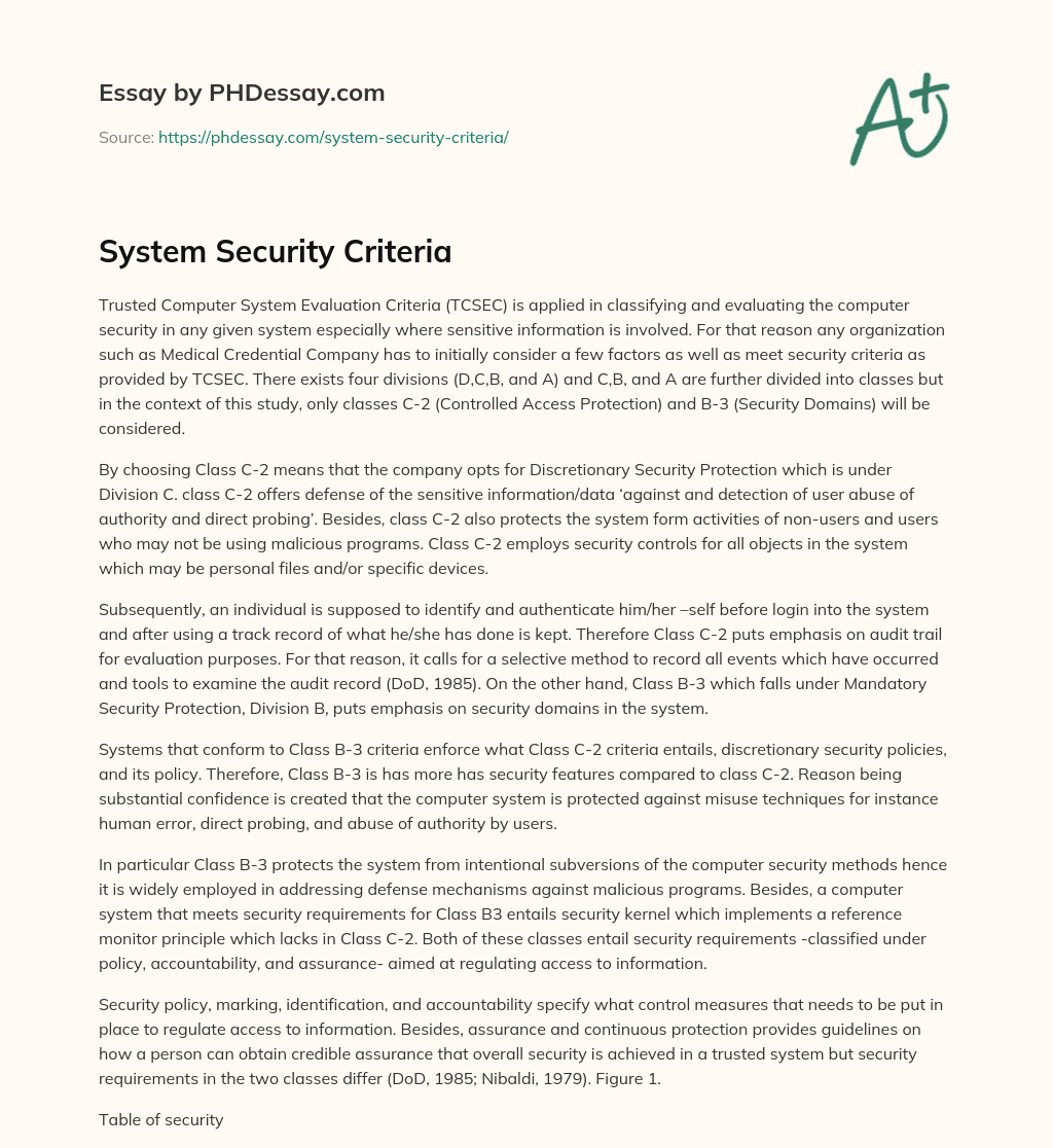 System Security Criteria essay