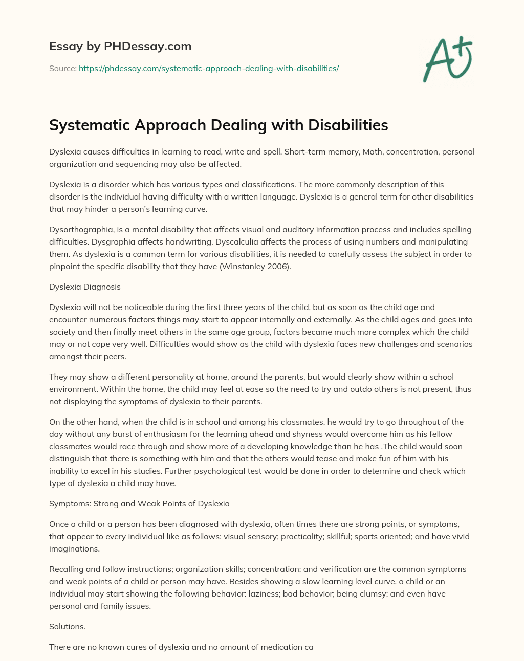 Systematic Approach Dealing with Disabilities essay