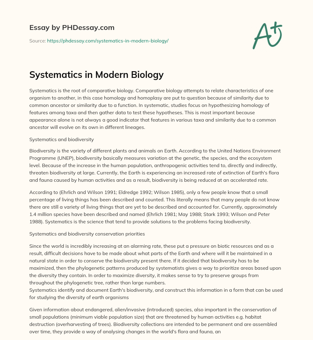 Systematics in Modern Biology essay