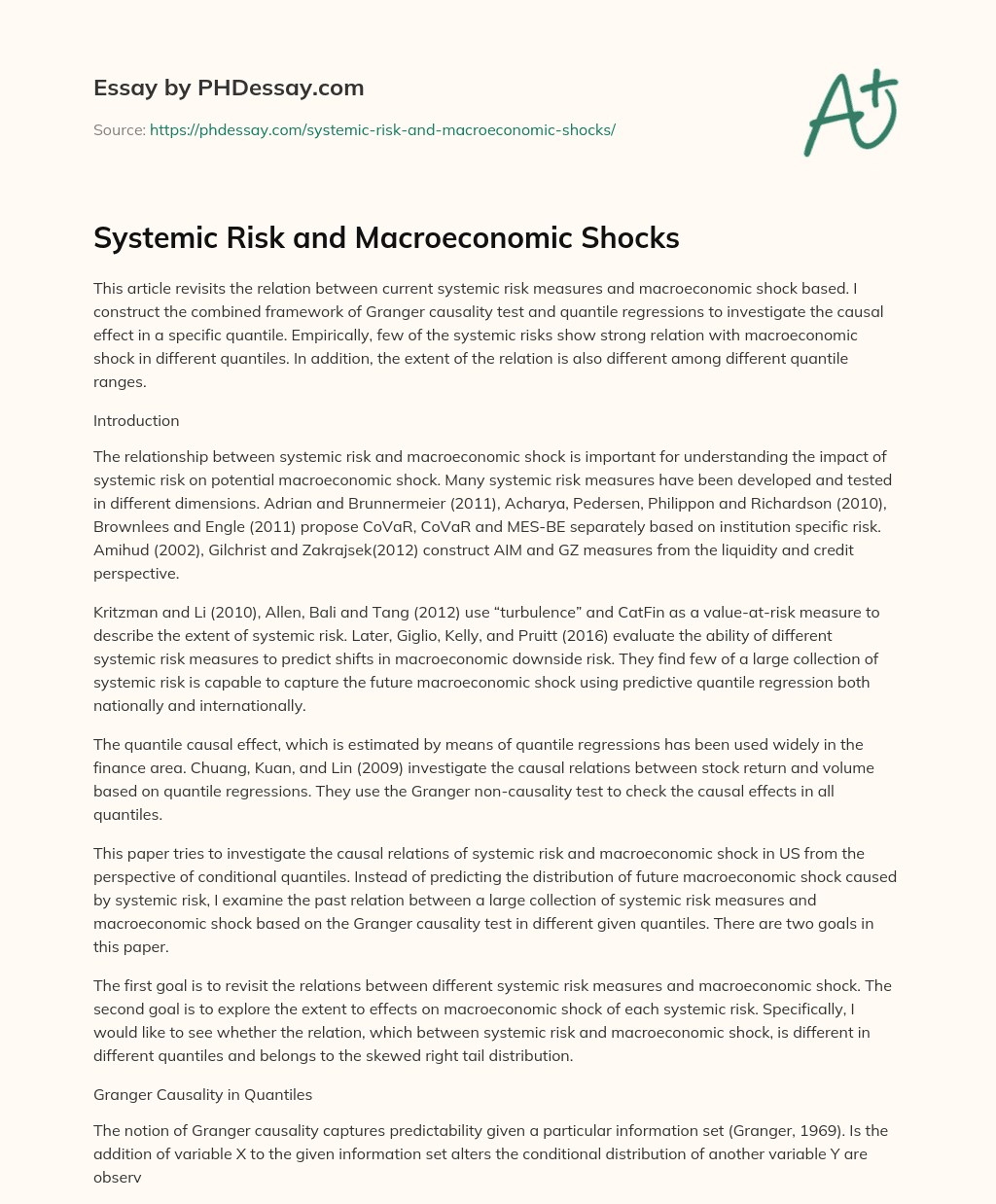 Systemic Risk and Macroeconomic Shocks essay