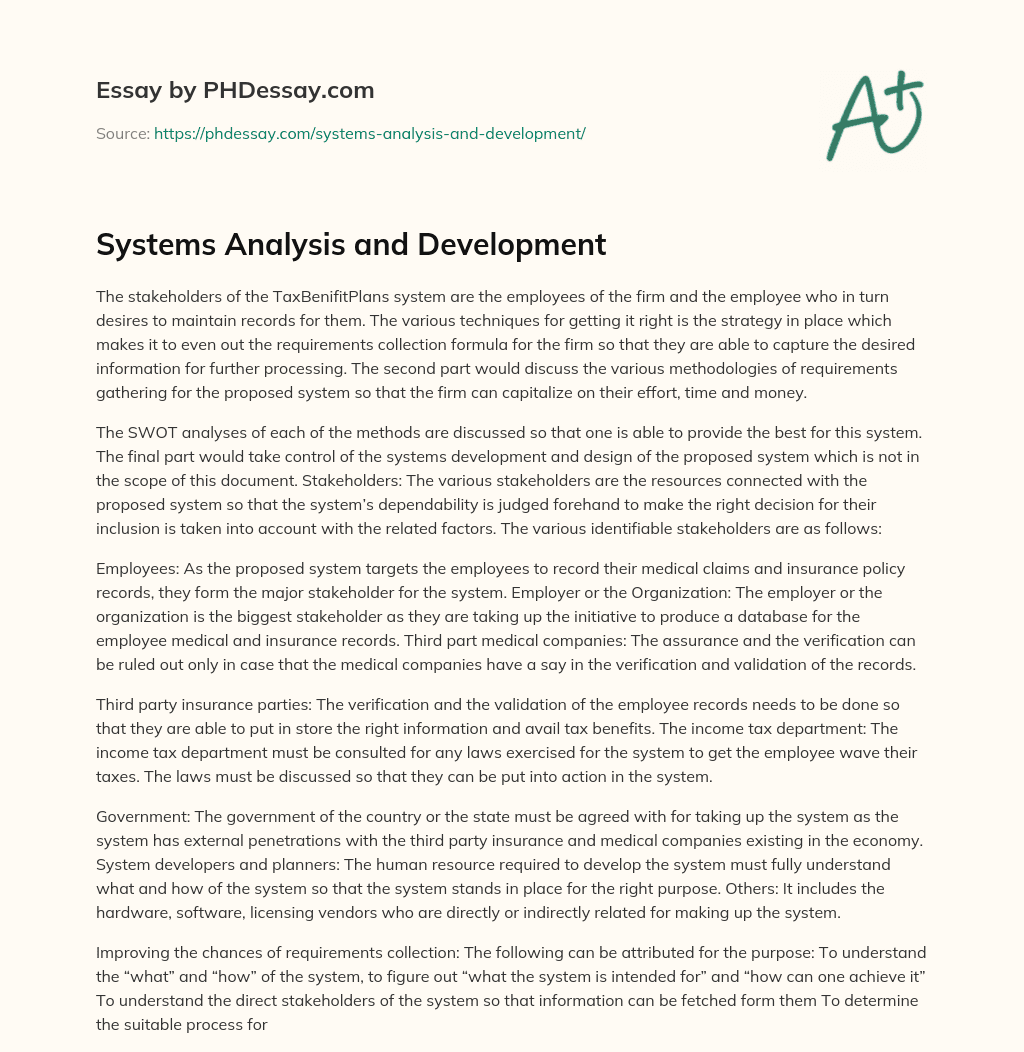 Systems Analysis and Development essay