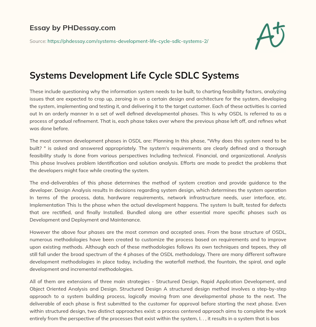Systems Development Life Cycle SDLC Systems essay