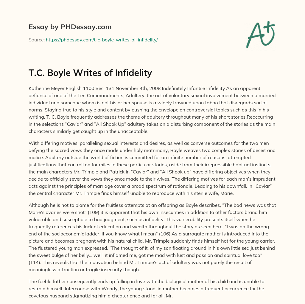 T.C. Boyle Writes of Infidelity essay