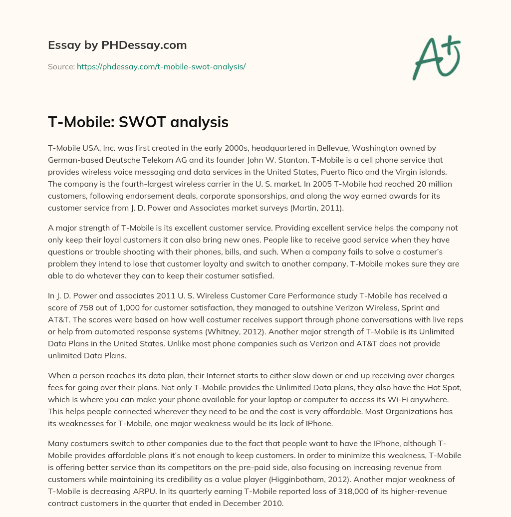 T-Mobile: SWOT analysis essay