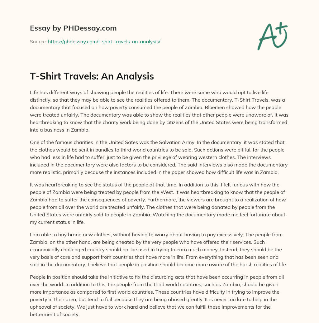 TShirt Travels An Analysis (500 Words)