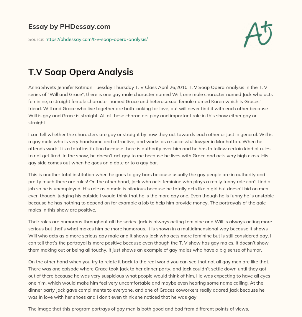 T.V Soap Opera Analysis essay