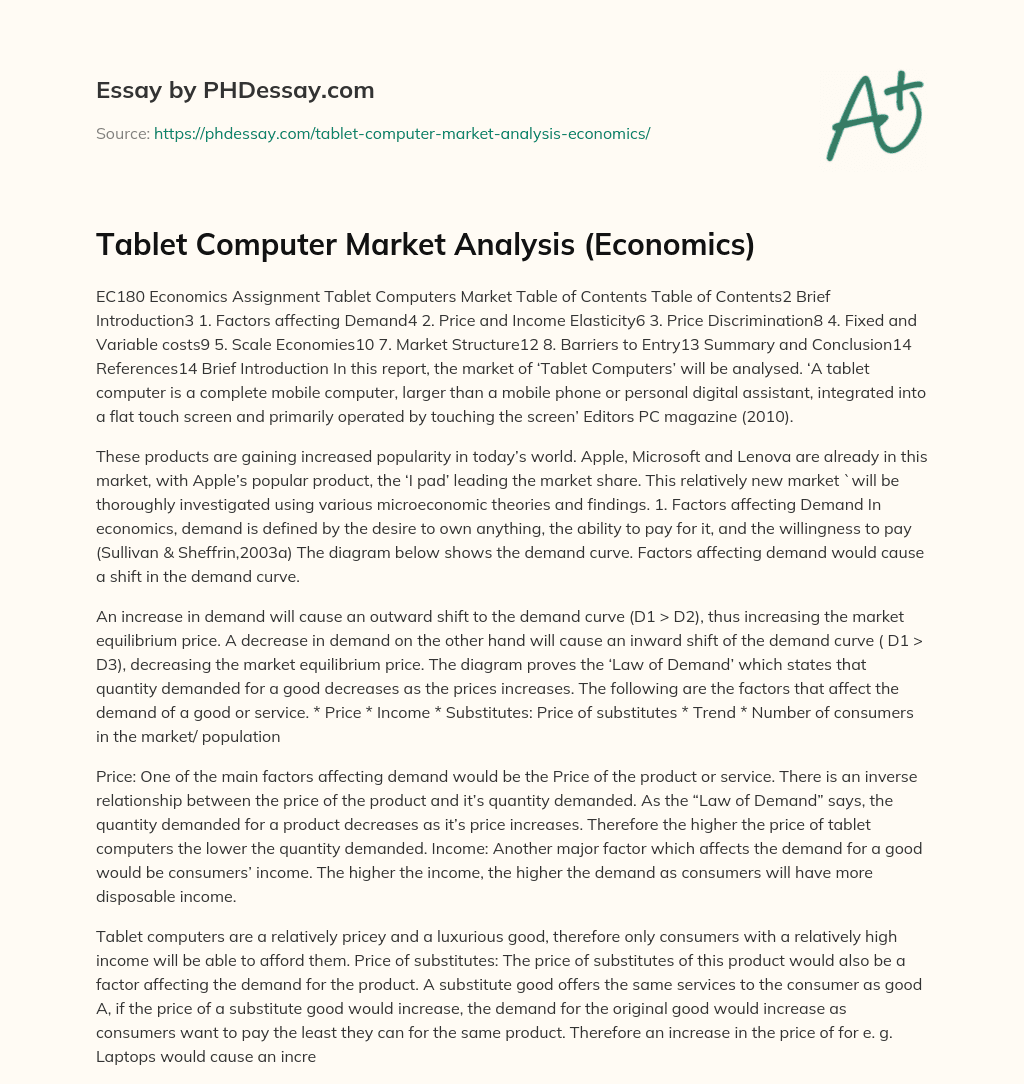 Tablet Computer Market Analysis (Economics) essay