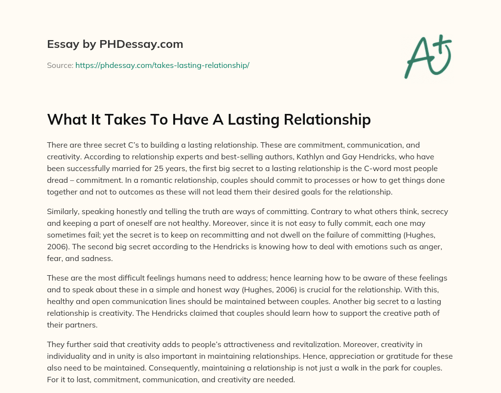 What It Takes To Have A Lasting Relationship essay