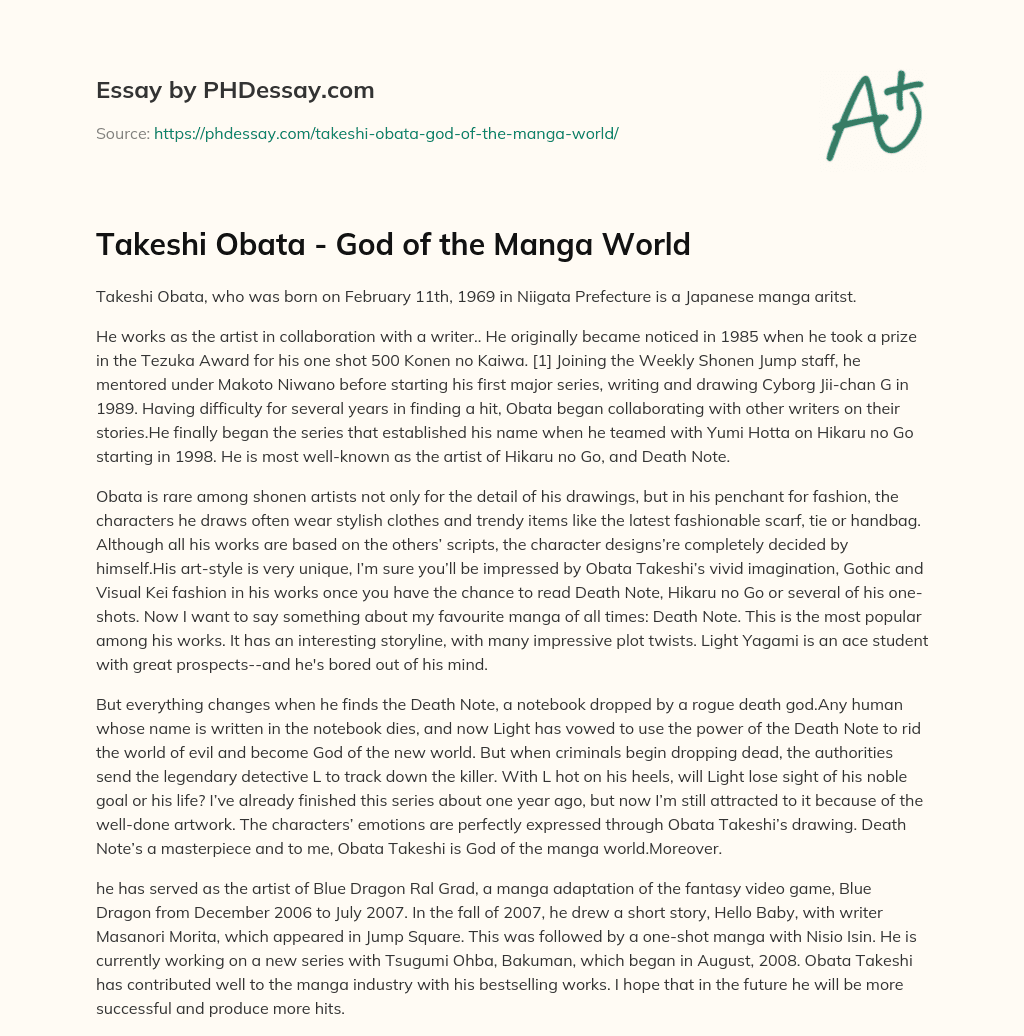 Takeshi Obata – God of the Manga World essay