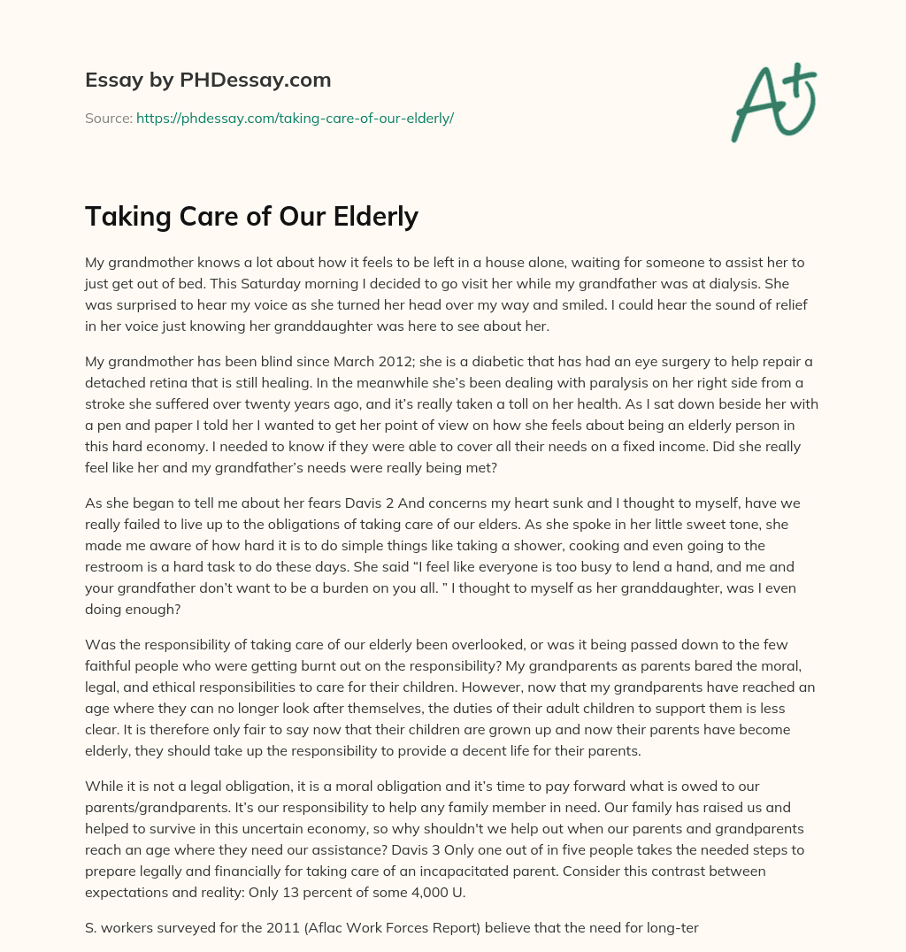 Taking Care of Our Elderly essay