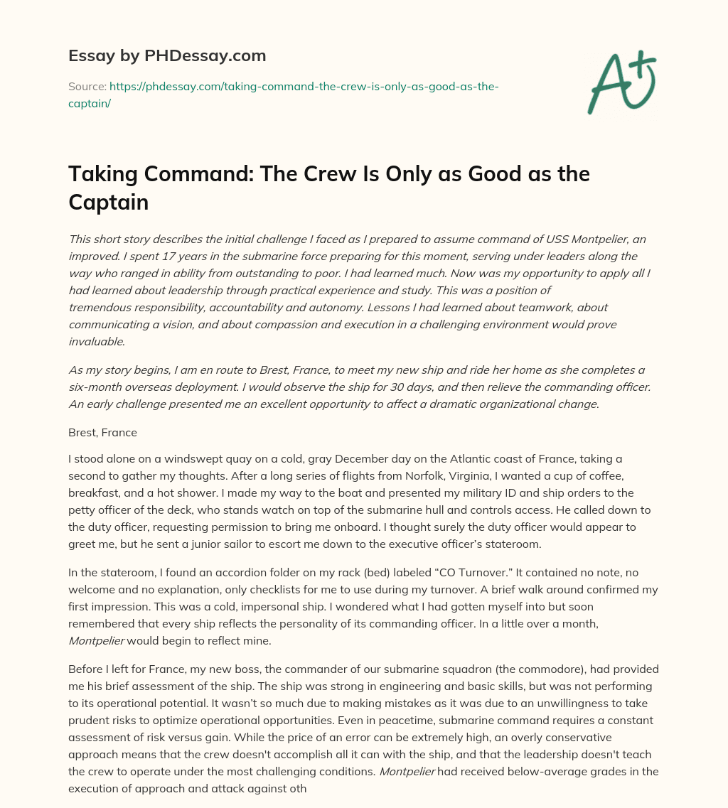 Taking Command: The Crew Is Only as Good as the Captain essay