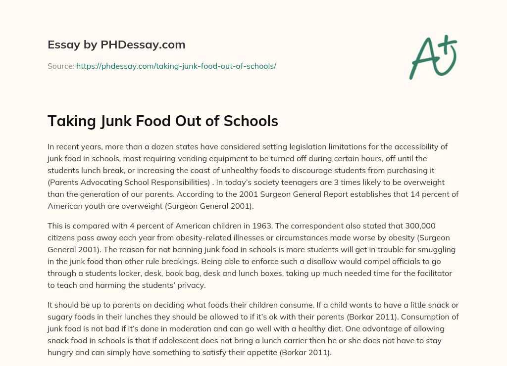 Taking Junk Food Out of Schools essay