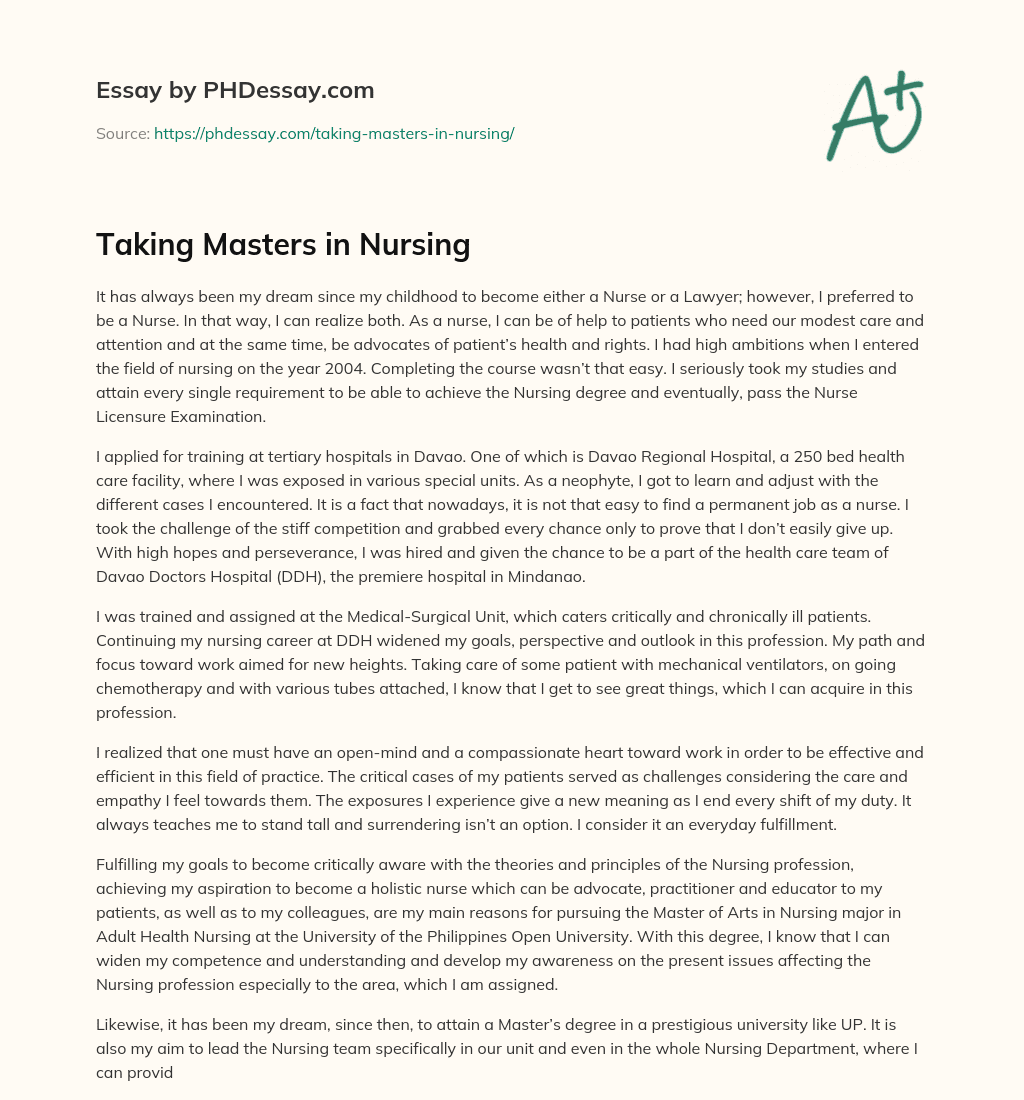 writing at masters level nursing