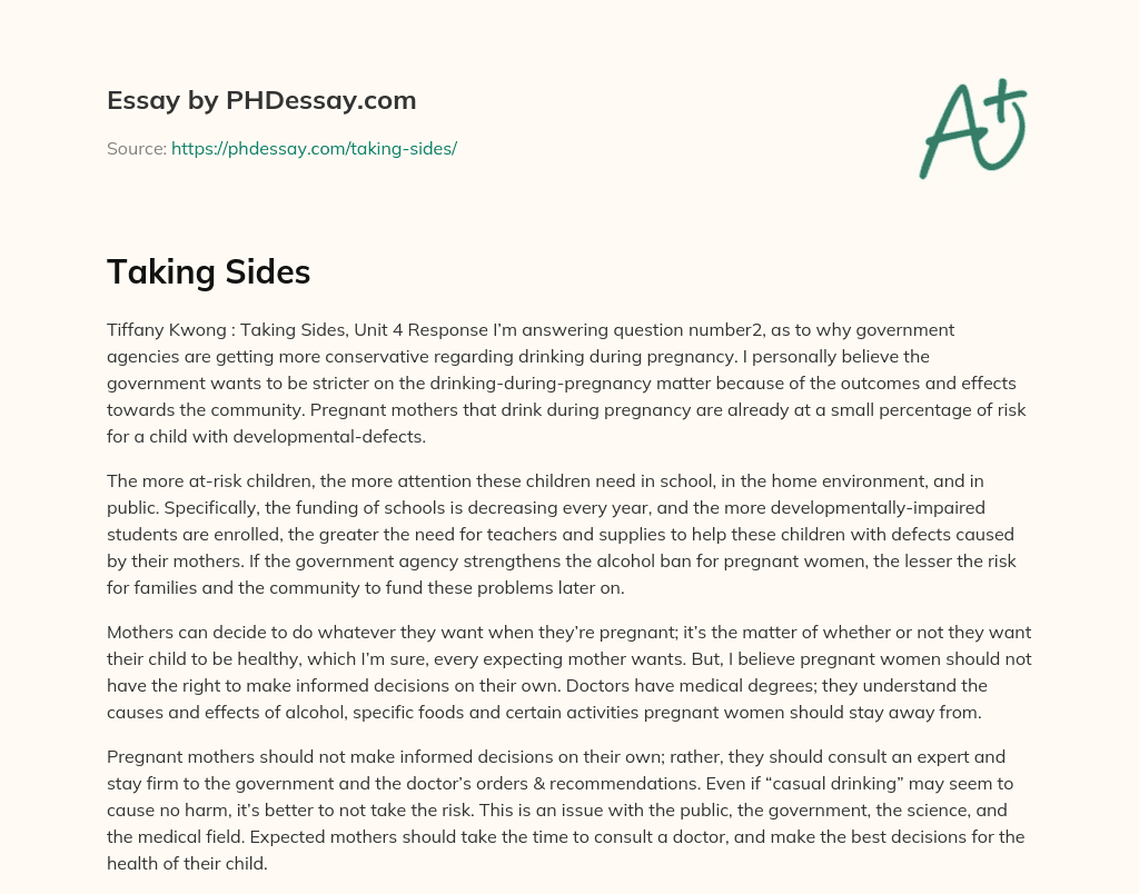 Taking Sides essay
