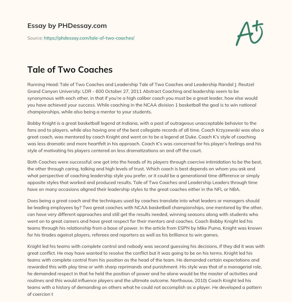 Tale of Two Coaches essay