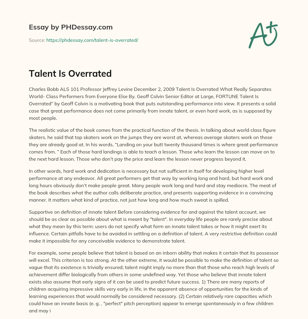 Talent Is Overrated essay