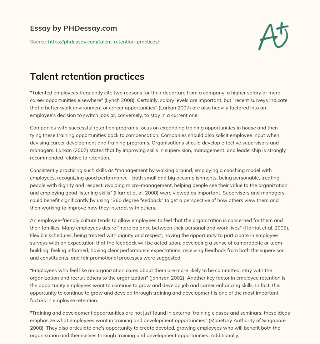 Talent retention practices essay
