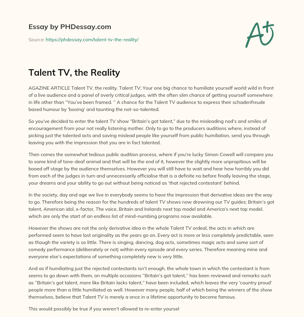 Talent TV, the Reality essay