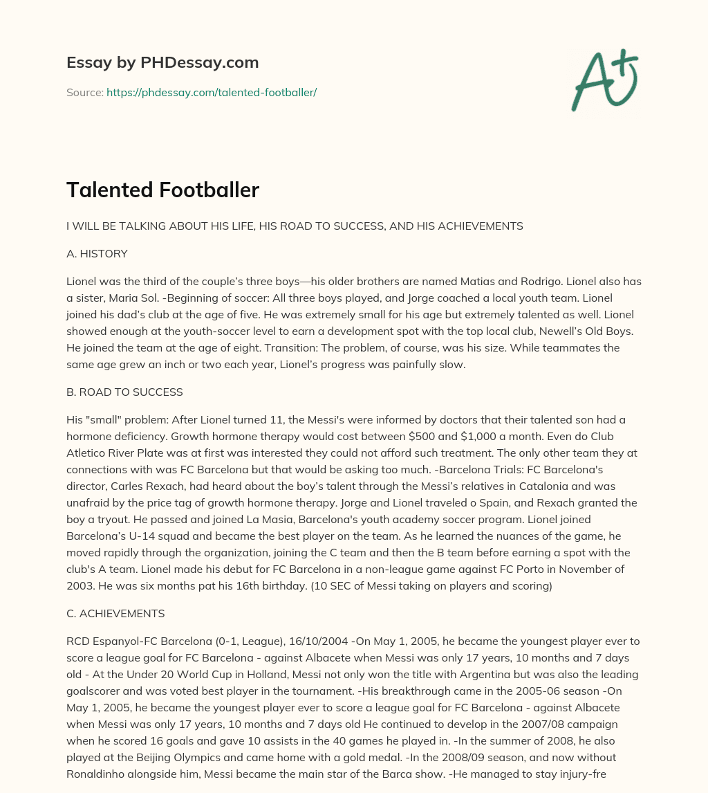 Talented Footballer essay