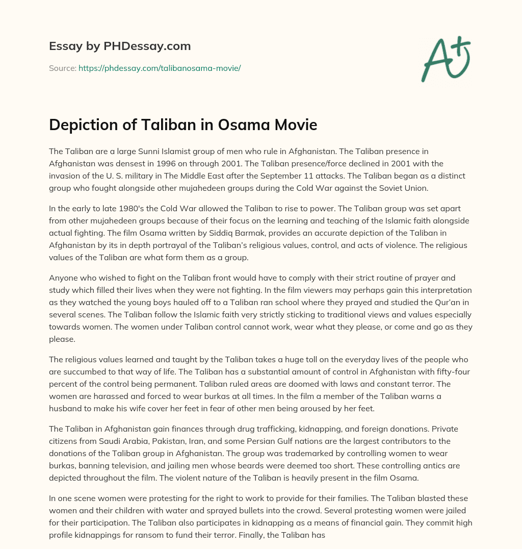 Depiction of Taliban in Osama Movie essay