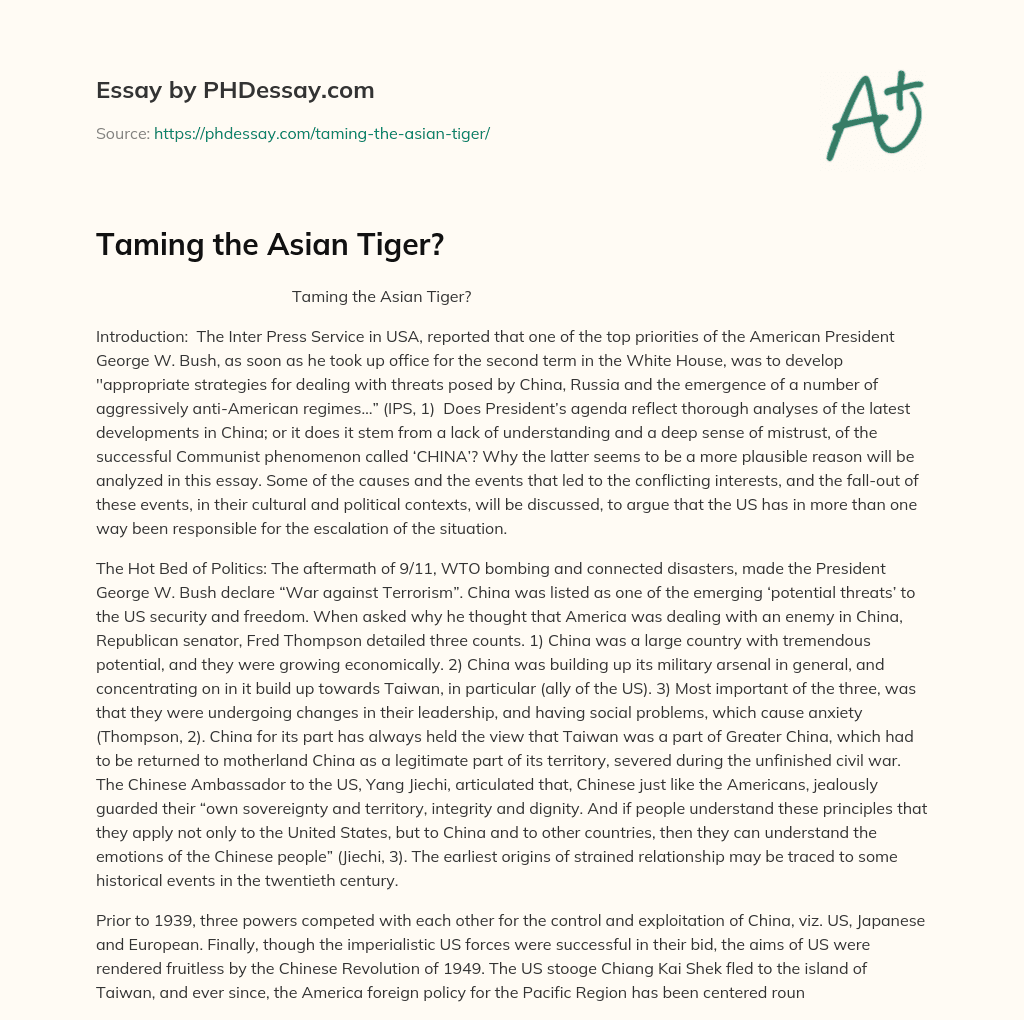 Taming the Asian Tiger? essay