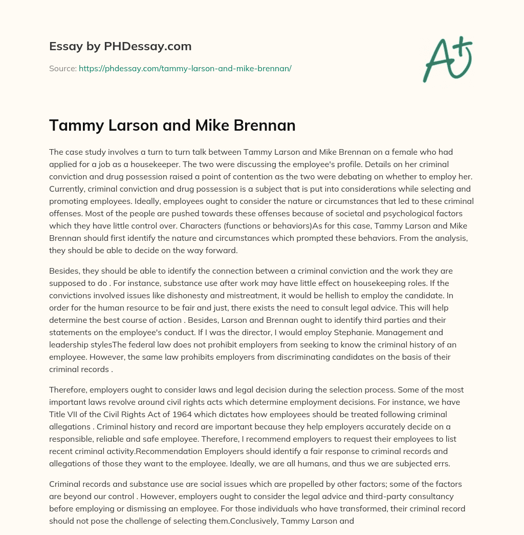 Tammy Larson and Mike Brennan essay