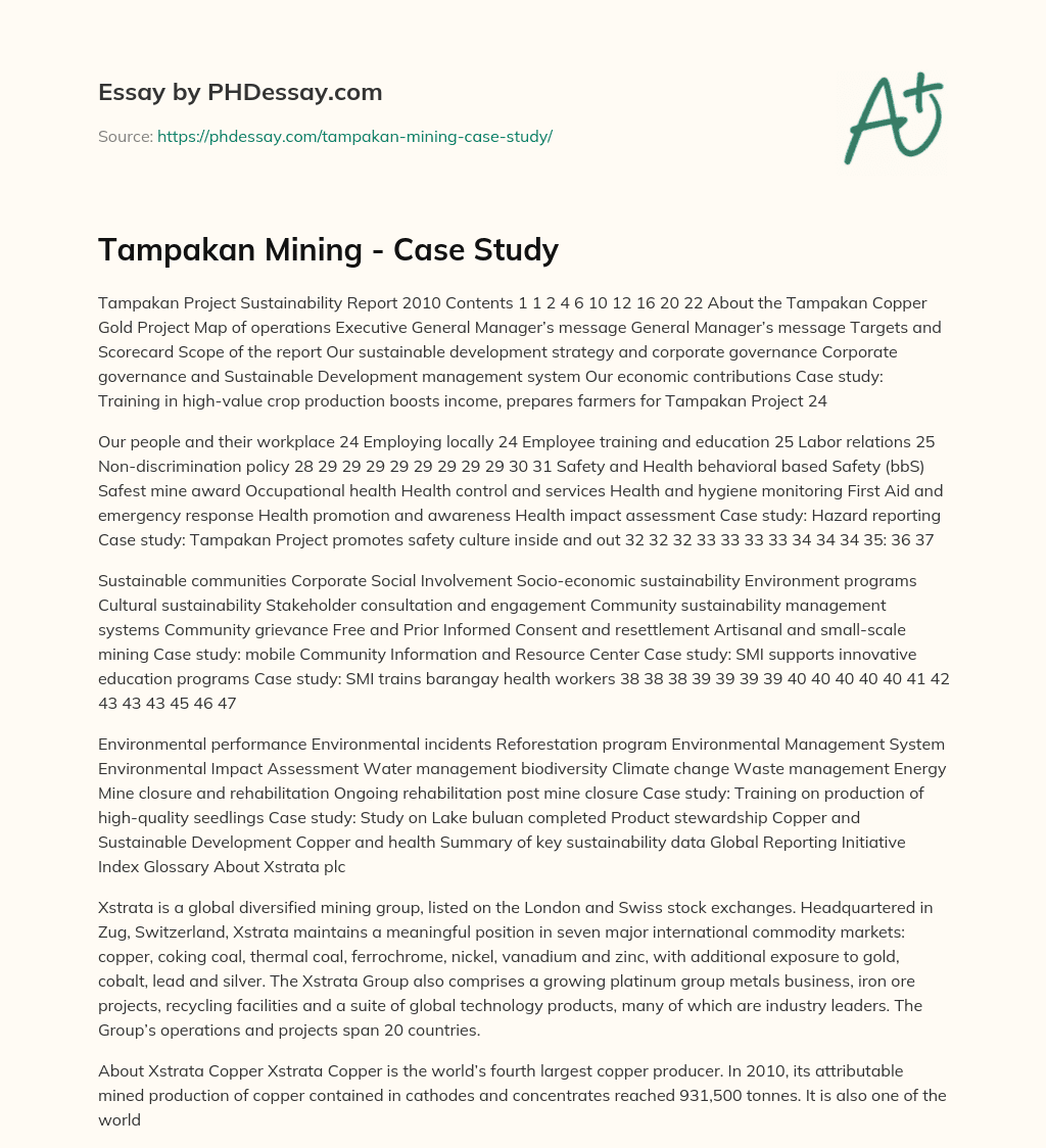 Tampakan Mining – Case Study essay