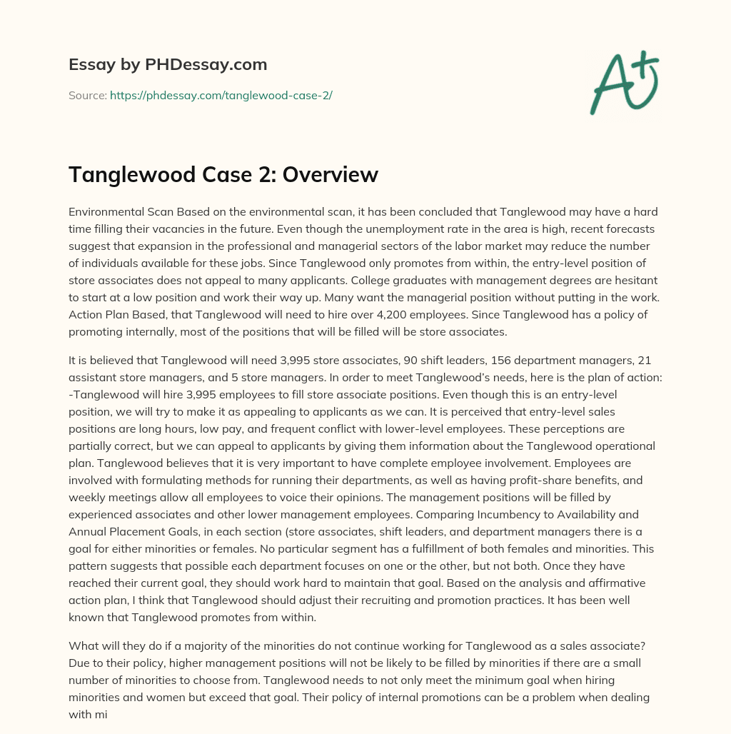 Tanglewood Case 2: Overview essay