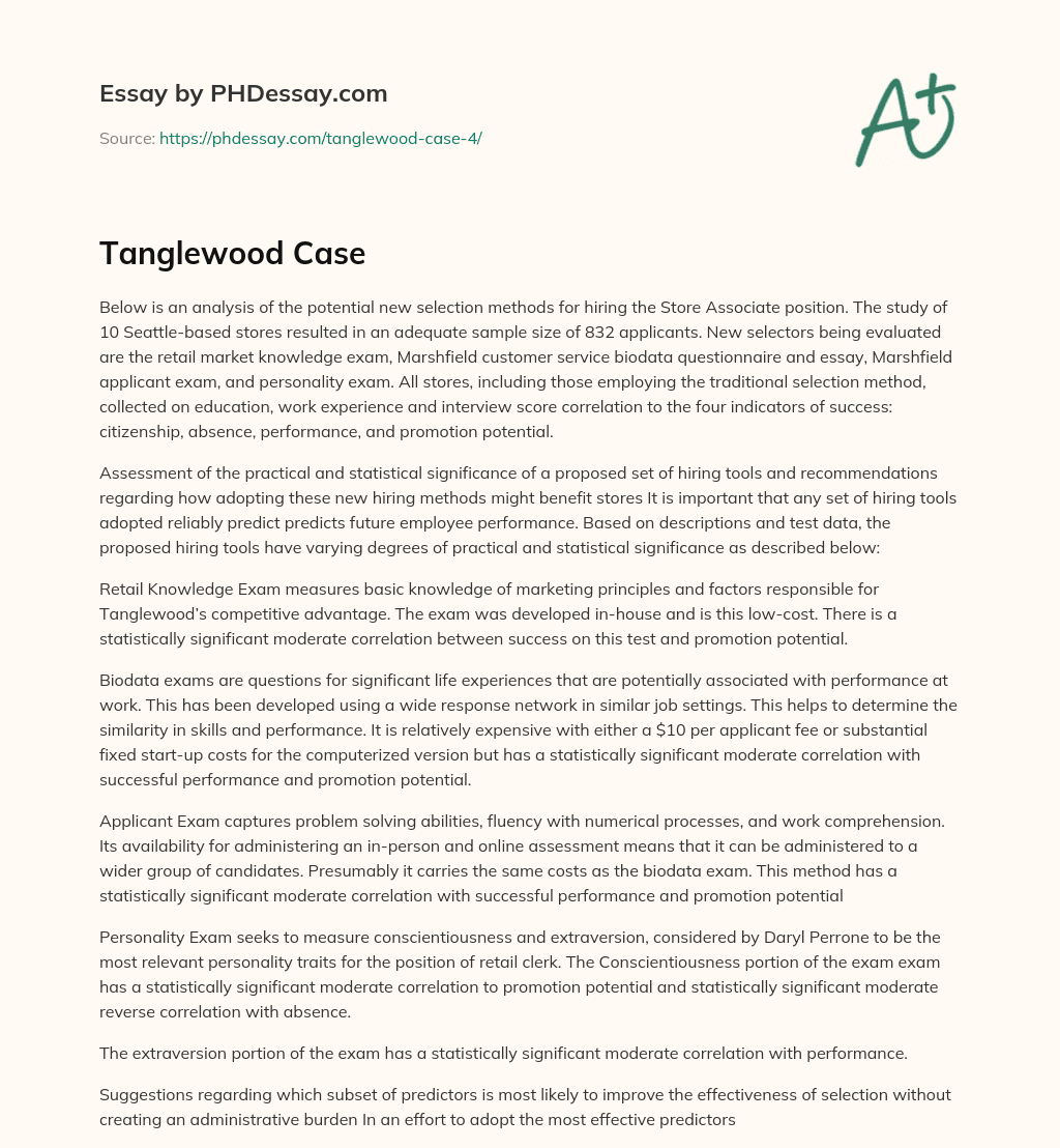 Tanglewood Case essay