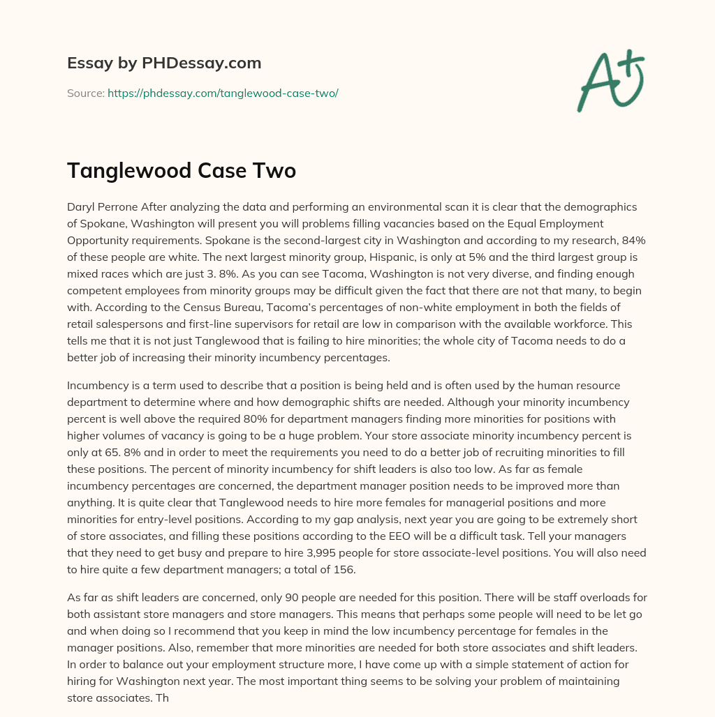 Tanglewood Case Two essay