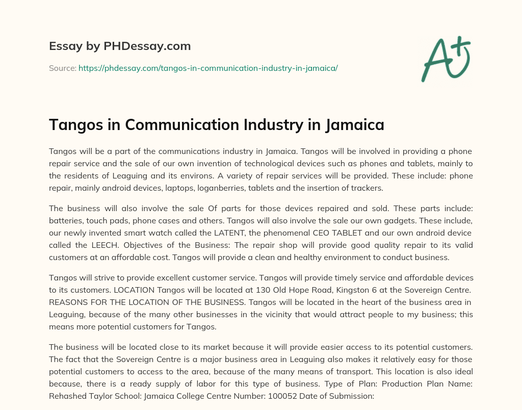 Tangos in Communication Industry in Jamaica essay