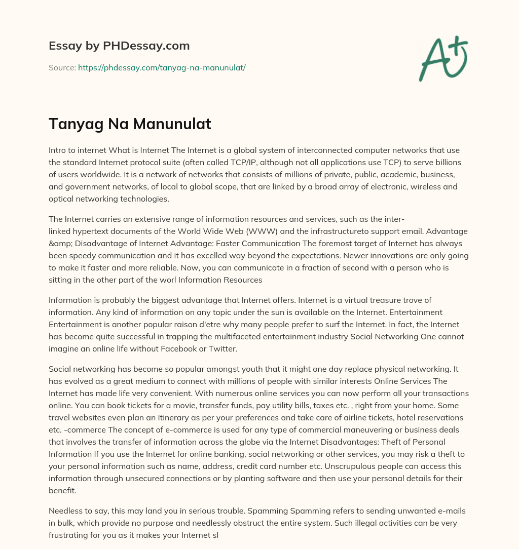 Tanyag Na Manunulat essay