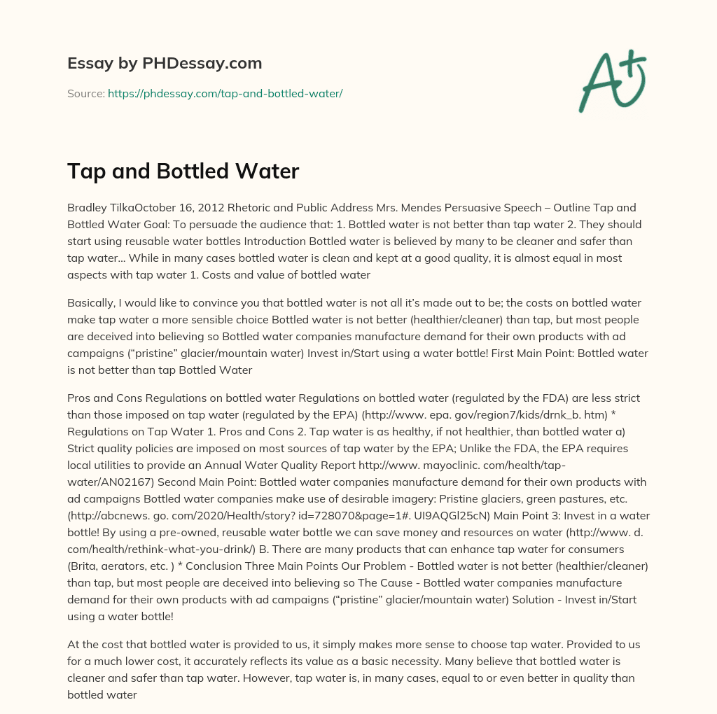 Tap and Bottled Water essay