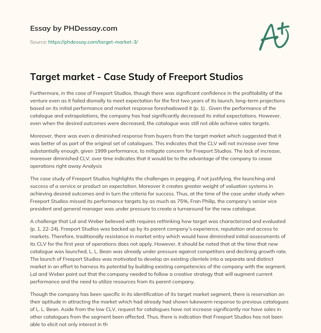 Target market – Case Study of Freeport Studios essay
