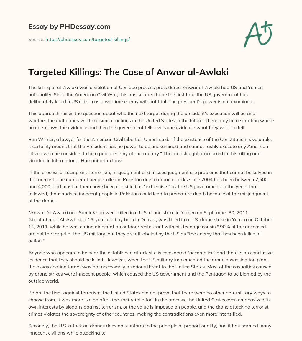 Targeted Killings: The Case of Anwar al-Awlaki essay