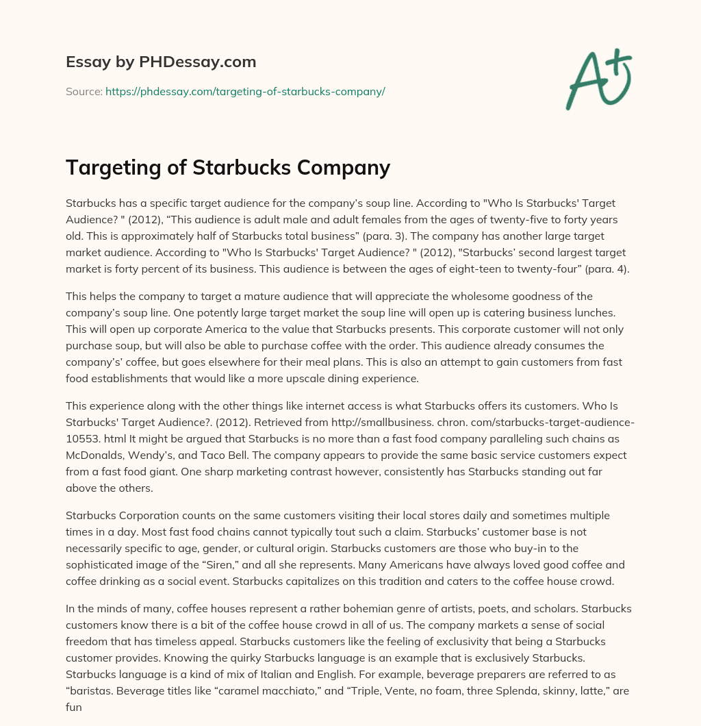 Targeting of Starbucks Company essay