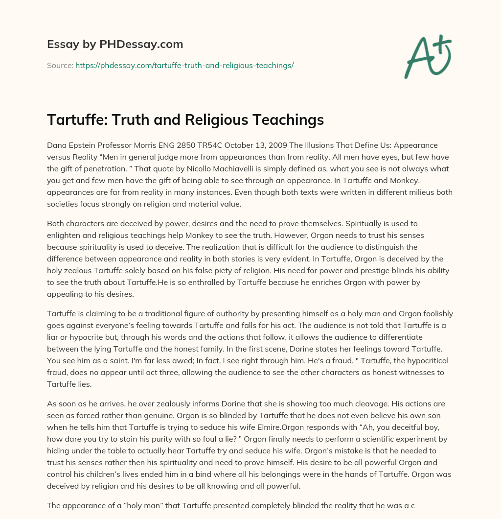 Tartuffe: Truth and Religious Teachings essay