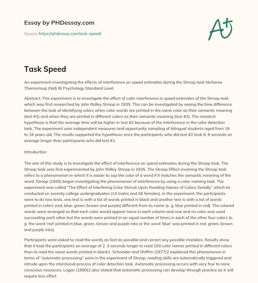 Task Speed essay