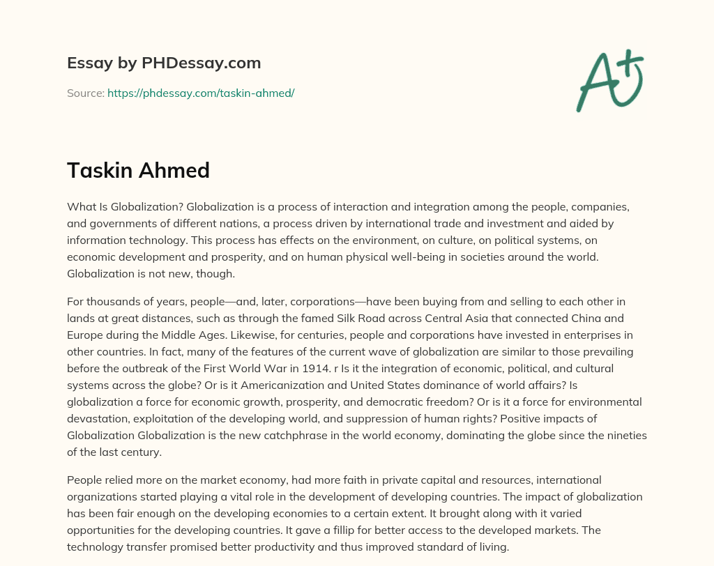 Taskin Ahmed essay